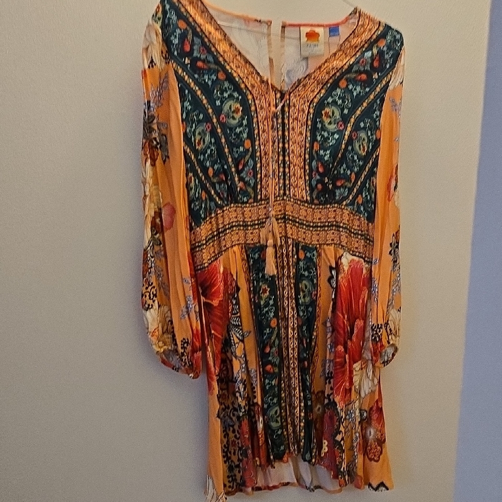 Anthropologie FARM Rio Vibrant Floral Long Sleeve Dress